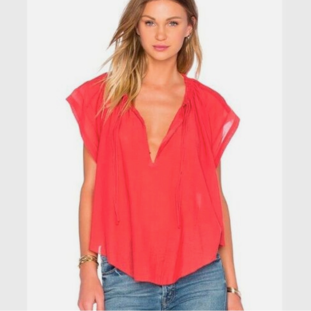 Iro Maeva Top Red Voile Cotton Blend Gauzy Breezy Cap Sleeve Sz 4